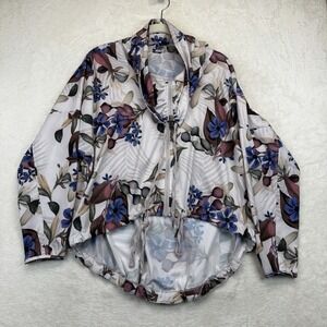 925 Fit Floral Zip Front Lightweight Jacket Women's XS White 3/4 Sleeve